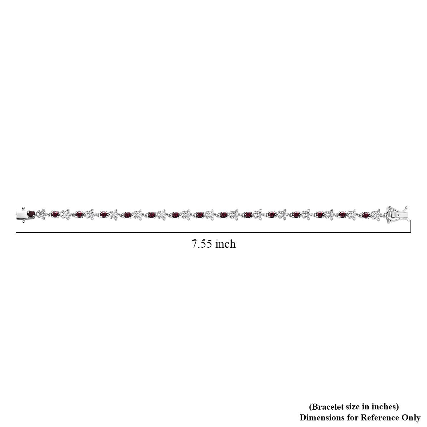 D'Joy Premium Anthill Garnet and Moissanite 5.30 ctw Flower Bracelet in Rhodium Over Sterling Silver (7.25 In)