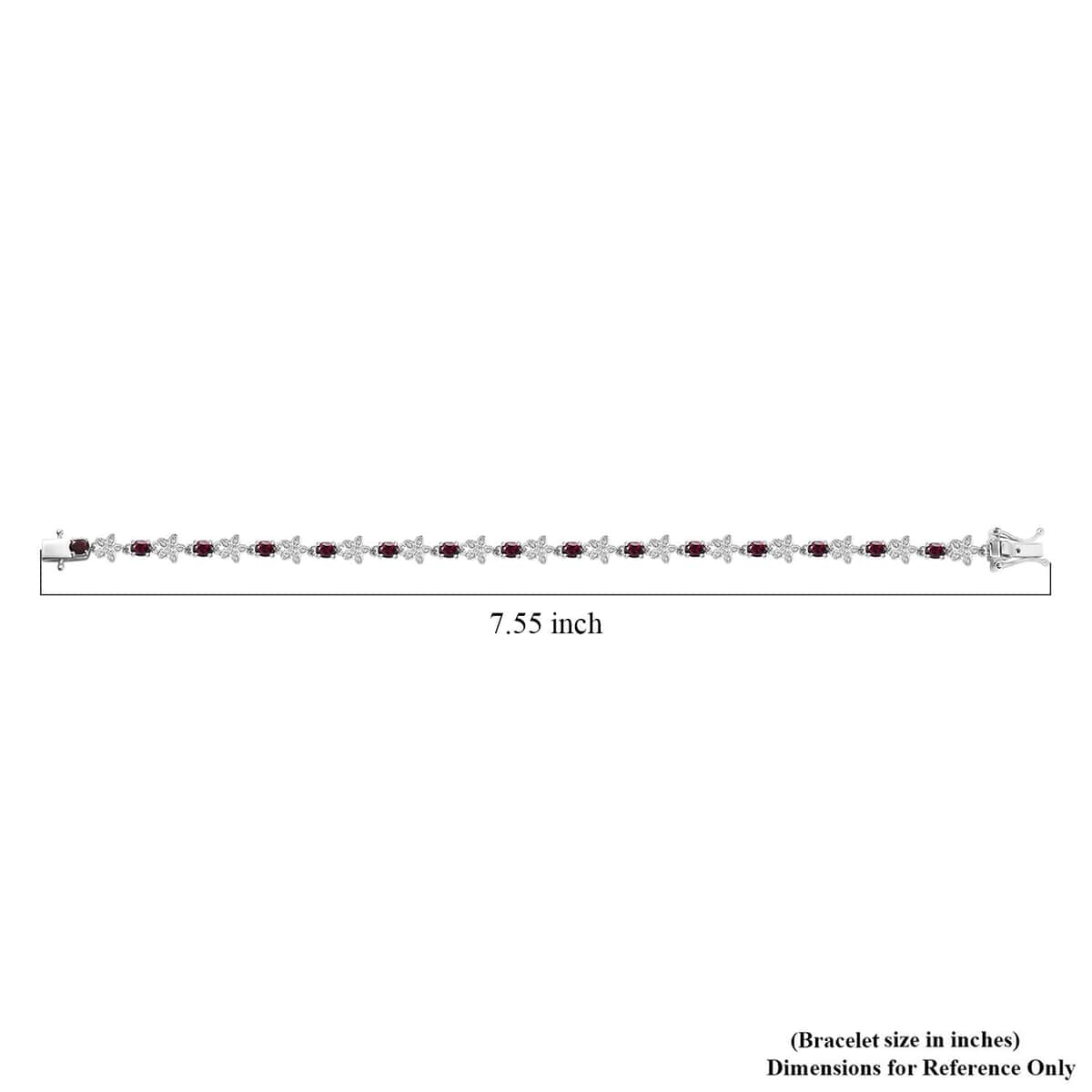 Premium Anthill Garnet and Moissanite 5.30 ctw Flower Bracelet in Rhodium Over Sterling Silver (7.25 In) image number 4