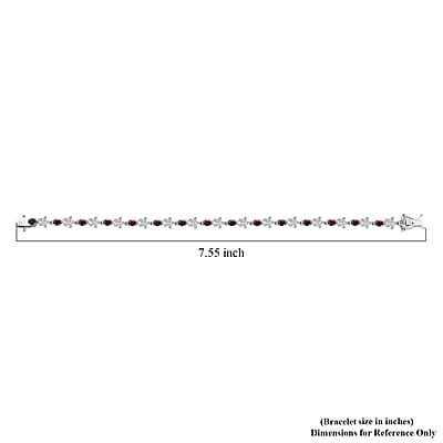D'Joy Premium Anthill Garnet and Moissanite 5.30 ctw Flower Bracelet in Rhodium Over Sterling Silver (7.25 In)