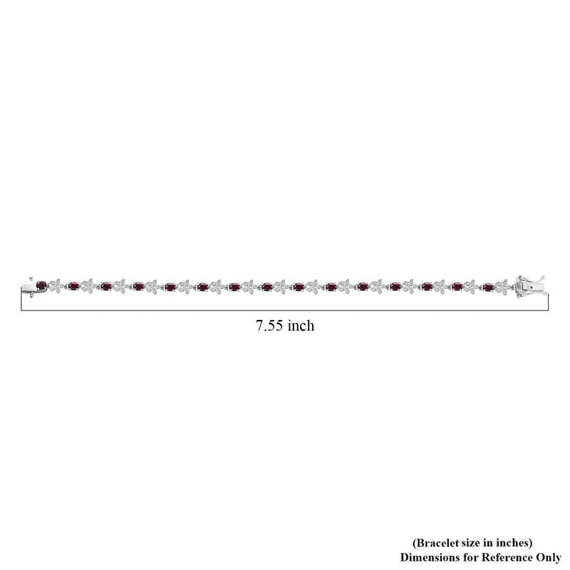 D'Joy Premium Anthill Garnet and Moissanite 5.30 ctw Flower Bracelet in Rhodium Over Sterling Silver (7.25 In)