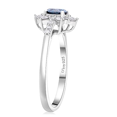 Luxuriant Lab Grown Blue Diamond (IR) and Lab Grown White Diamond (SI) 1.00 ctw Floral Ring in Platinum Over Sterling Silver (Size 10.0)