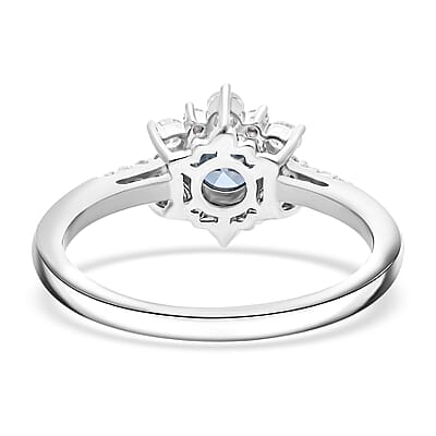 Luxuriant Lab Grown Blue Diamond (IR) and Lab Grown White Diamond (SI) 1.00 ctw Floral Ring in Platinum Over Sterling Silver (Size 10.0)