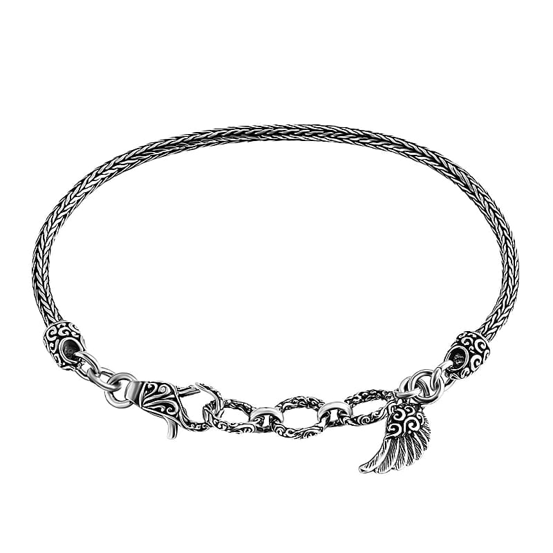 Bali Legacy Bracelet with Feather Charm in Sterling Silver (8.00 In) 9.65 Grams