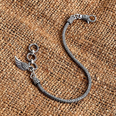 Bali Legacy Bracelet with Feather Charm in Sterling Silver (8.00 In) 9.65 Grams