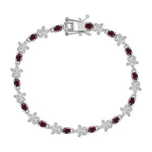 Premium Anthill Garnet and Moissanite 6.00 ctw Flower Bracelet in Rhodium Over Sterling Silver (8.00 In)