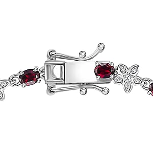 D'Joy Premium Anthill Garnet and Moissanite 6.00 ctw Flower Bracelet in Rhodium Over Sterling Silver (8.00 In)