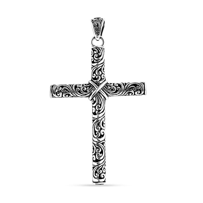 Bali Legacy Filigree Cross Pendant in Sterling Silver 5.90 Grams