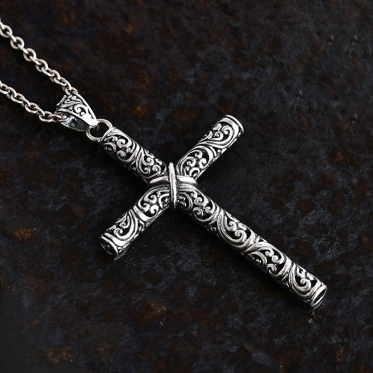 Bali Legacy Filigree Cross Pendant in Sterling Silver 5.90 Grams