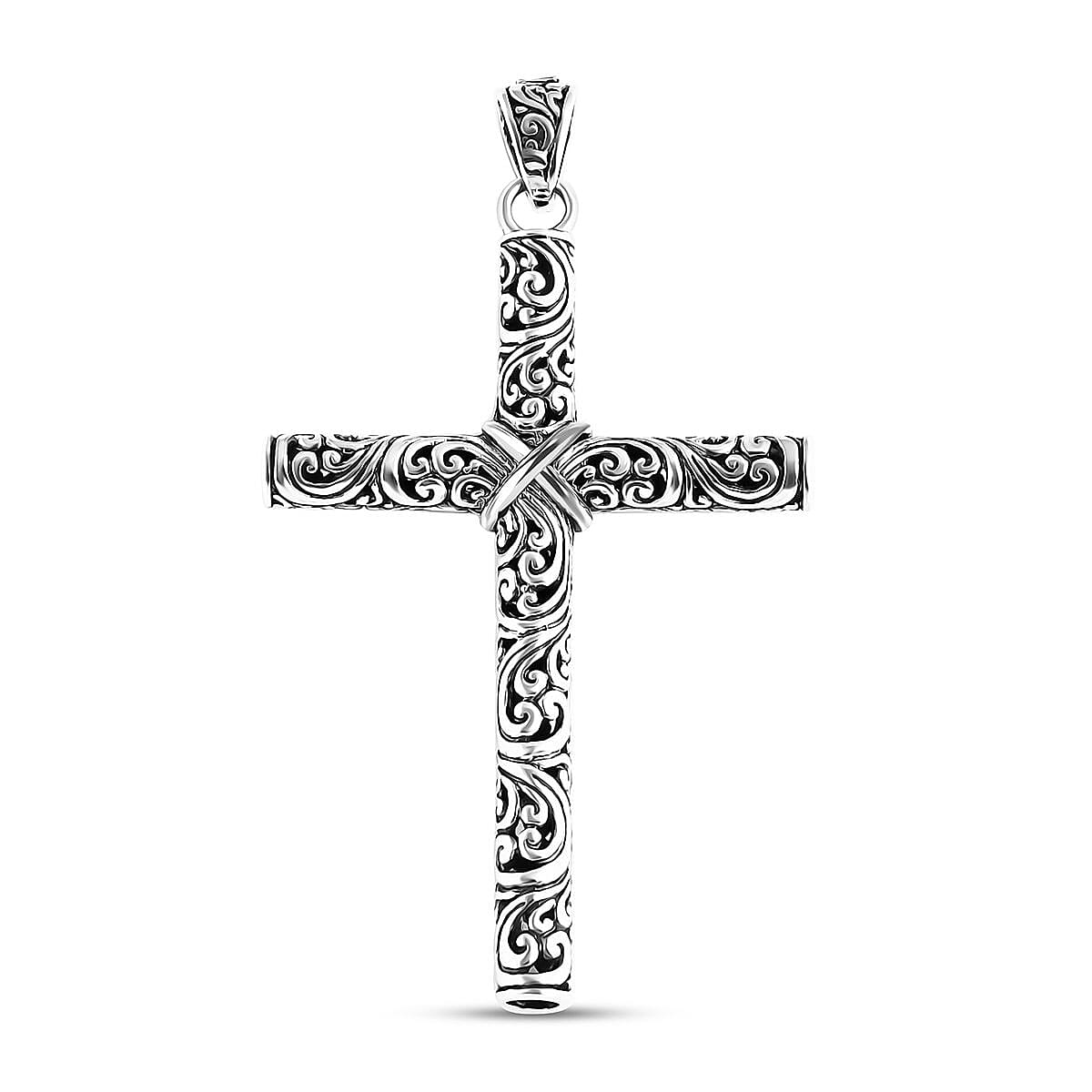 Bali Legacy Filigree Cross Pendant in Sterling Silver 5.90 Grams