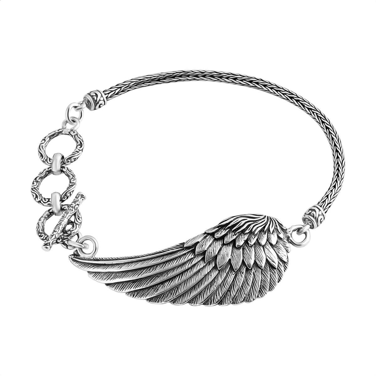 Bali legacy Sterling Silver Feather with Tulang Naga Chain Bracelet (6.50-8.0In) 13.70 Grams image number 0
