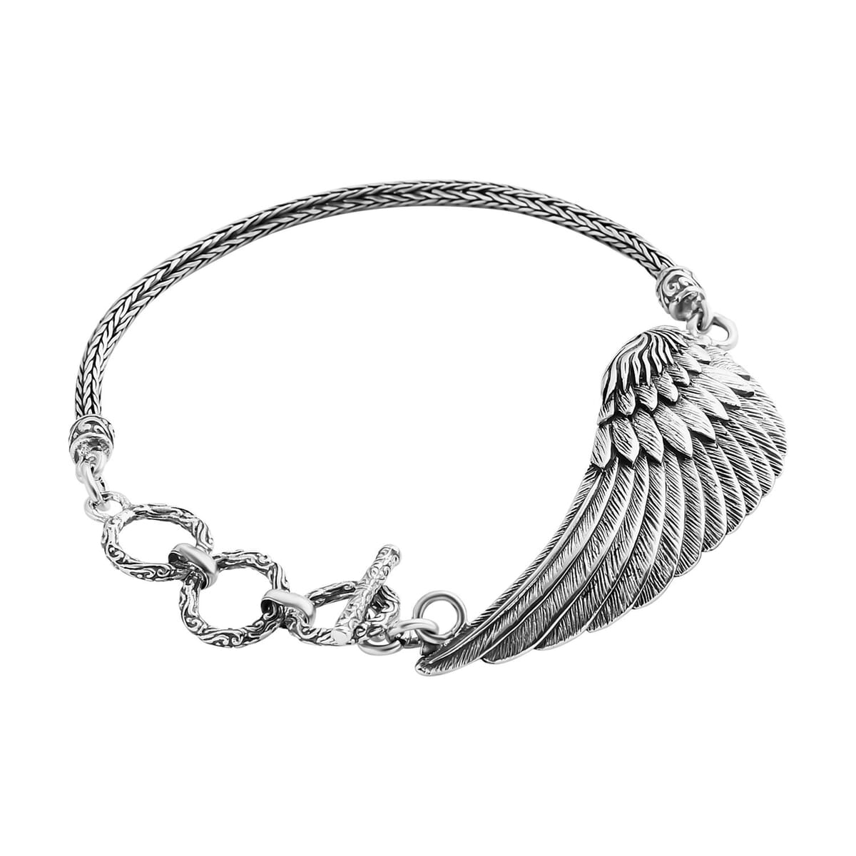 Bali legacy Sterling Silver Feather with Tulang Naga Chain Bracelet (6.50-8.0In) 13.70 Grams image number 3