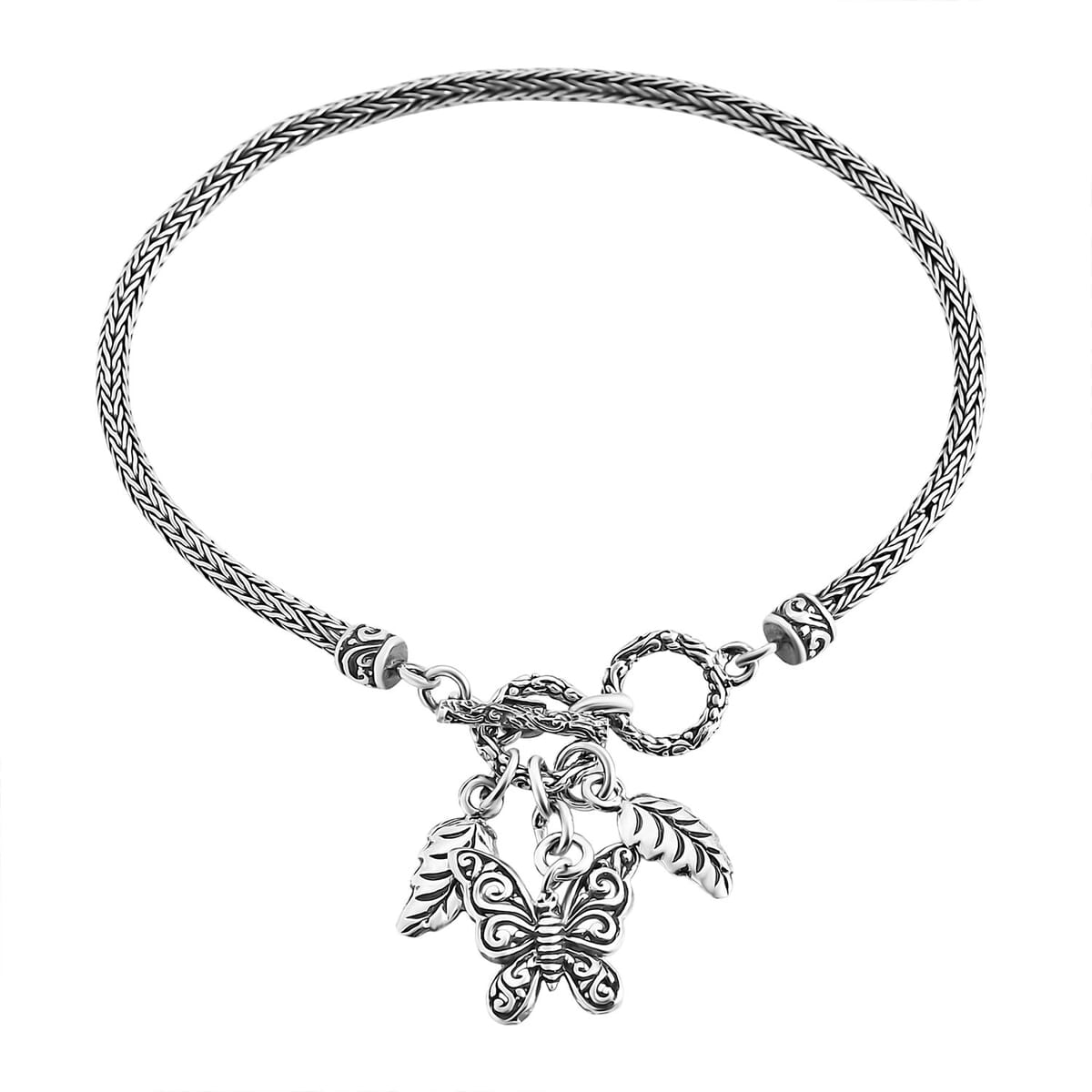 Bali Legacy Leaf and Butterfly Charm Bracelet in Sterling Silver (8.00 In) 10 Grams image number 0