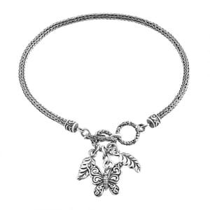 Bali Legacy Leaf and Butterfly Charm Bracelet in Sterling Silver (8.00 In) 10 Grams