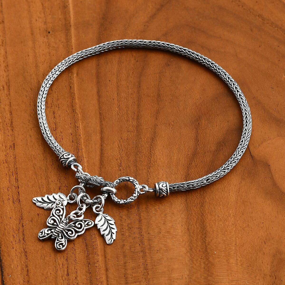 Bali Legacy Leaf and Butterfly Charm Bracelet in Sterling Silver (8.00 In) 10 Grams image number 1