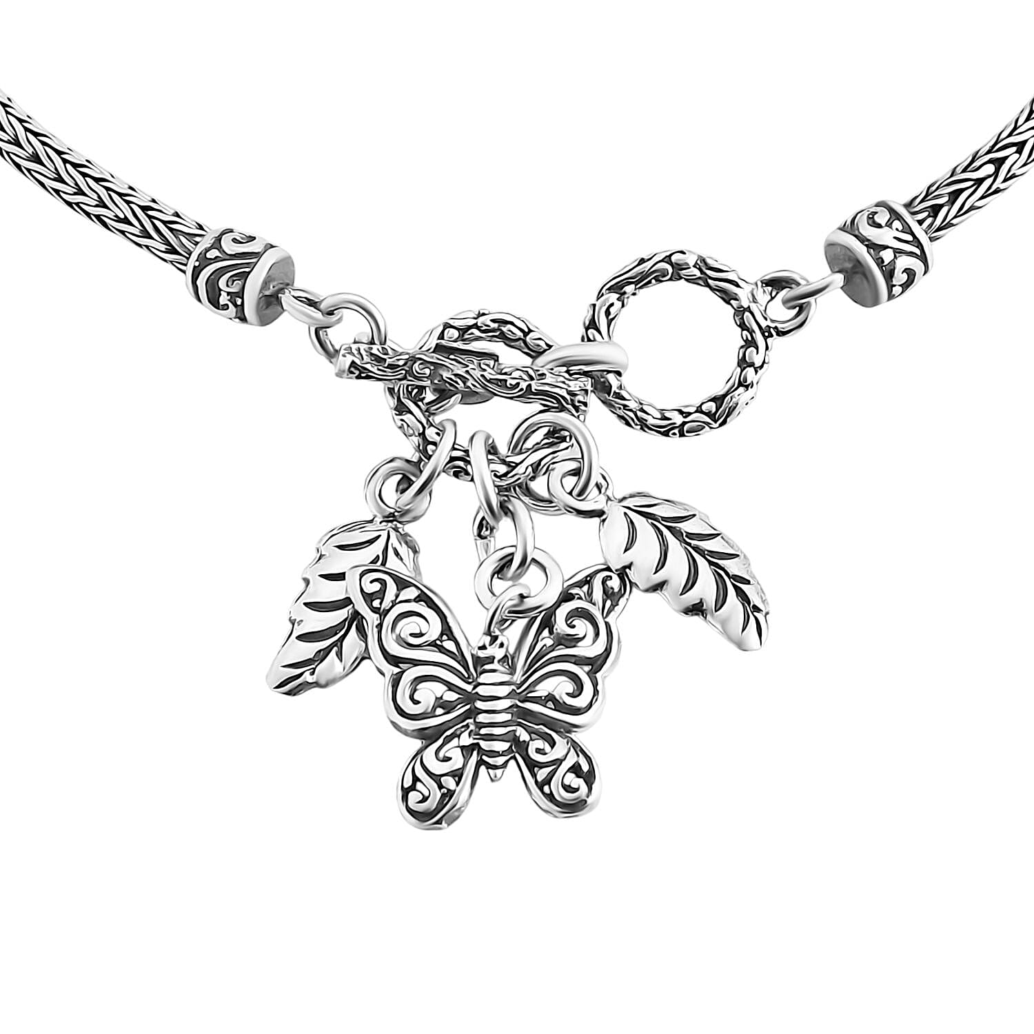 Bali Legacy Leaf and Butterfly Charm Bracelet in Sterling Silver (8.00 In) 10 Grams