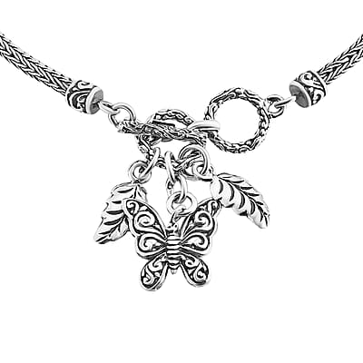 Bali Legacy Leaf and Butterfly Charm Bracelet in Sterling Silver (8.00 In) 10 Grams