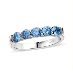 Luxuriant Lab Grown Blue Diamond (SI) 1.00 ctw Ring in Platinum Over Sterling Silver (Size 6.0)