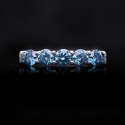 Luxuriant Lab Grown Blue Diamond (IR) (SI) 1.00 ctw Ring in Platinum Over Sterling Silver (Size 6.0)