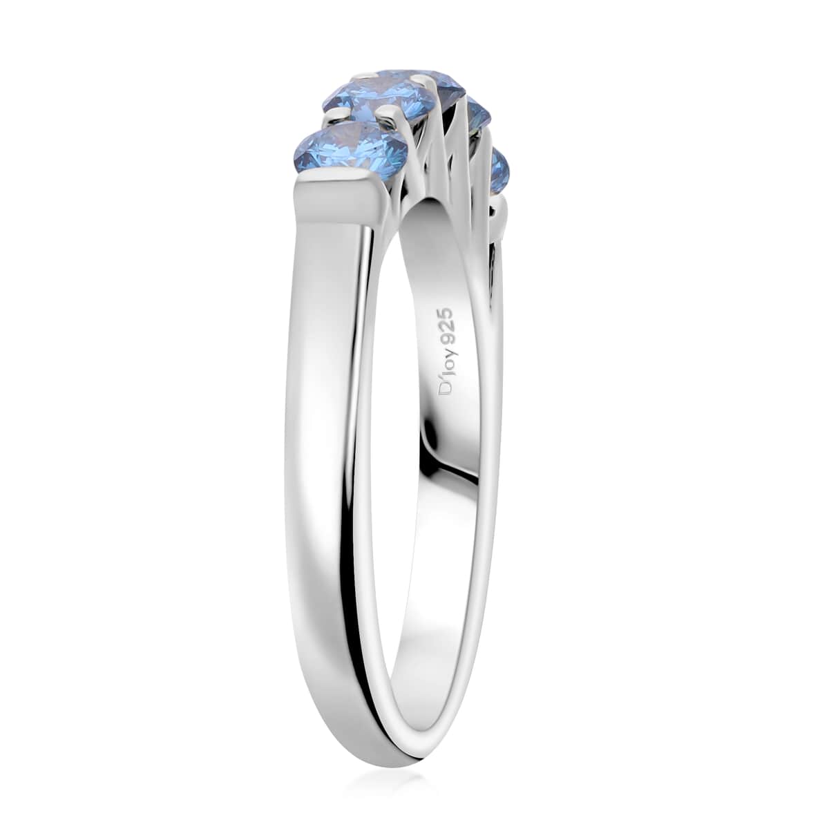 Luxuriant Lab Grown Blue Diamond (SI) 1.00 ctw Ring in Platinum Over Sterling Silver (Size 6.0) image number 3