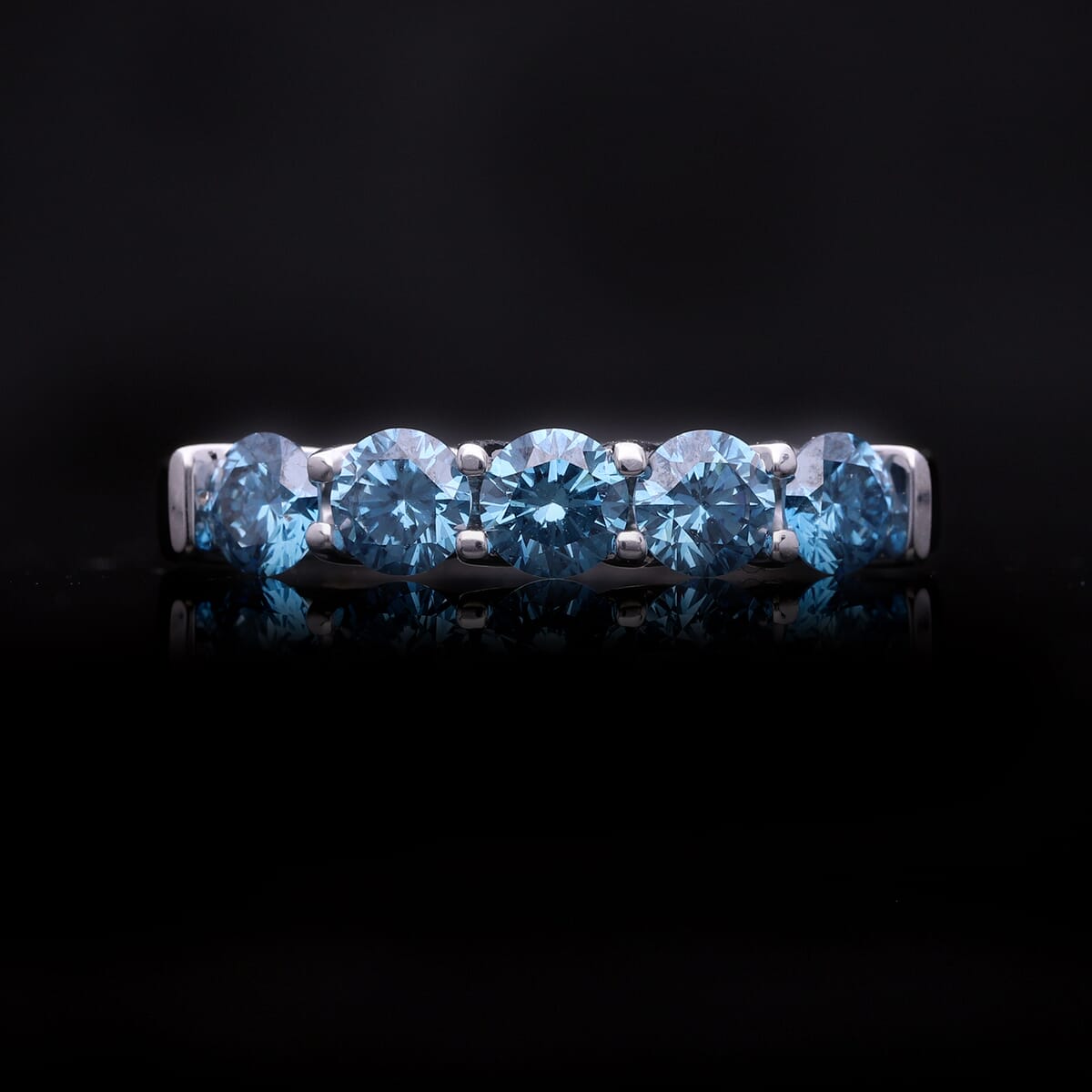 Luxuriant Lab Grown Blue Diamond (SI) 1.00 ctw Ring in Platinum Over Sterling Silver (Size 7.0) image number 1