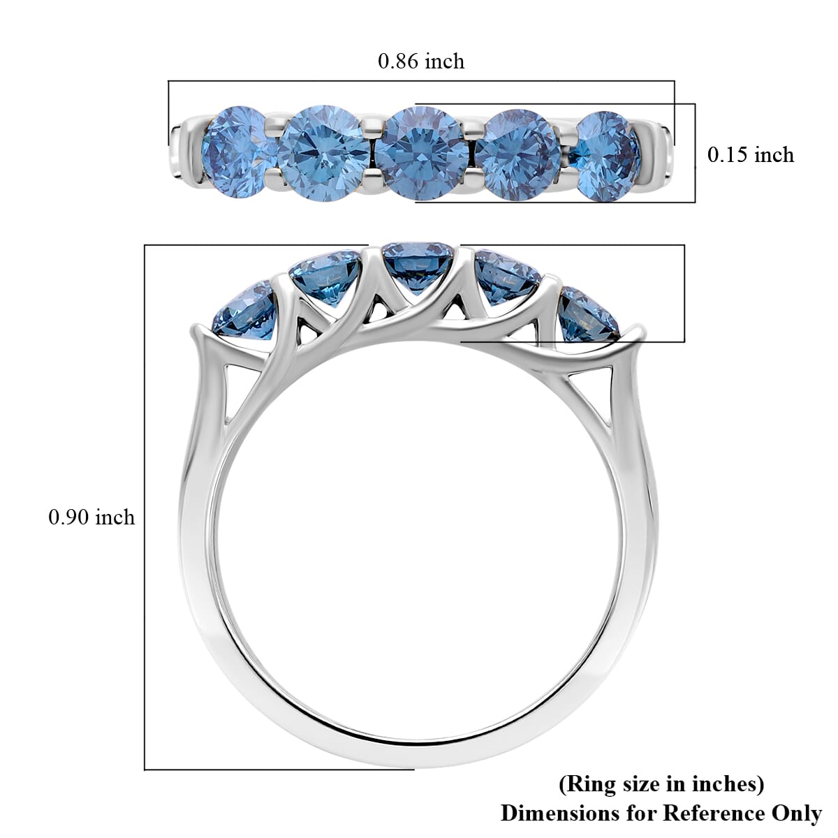 Luxuriant Lab Grown Blue Diamond (SI) 1.00 ctw Ring in Platinum Over Sterling Silver (Size 7.0) image number 5