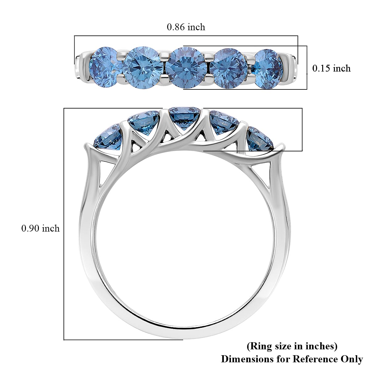 Luxuriant Lab Grown Blue Diamond (SI) 1.00 ctw Ring in Platinum Over Sterling Silver (Size 9.0) image number 5