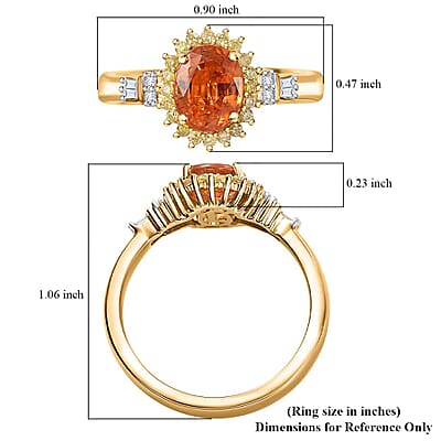 Luxoro AAA Tanzanian Mandarin Garnet, Natural Diamond Sunburst Ring in 14K Yellow Gold 1.90 ctw (Size 13.0)