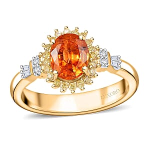 Luxoro 14K Yellow Gold AAA Fanta Garnet, Natural Yellow and White Diamond (I2) (0.20 cts) Sunburst Ring (Size 5.5) 1.90 ctw