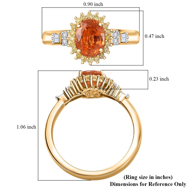 Luxoro AAA Tanzanian Mandarin Garnet, Natural Diamond Sunburst Ring in 14K Yellow Gold 1.90 ctw (Size 6.0)