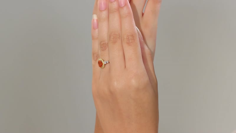 Luxoro AAA Mandarin Garnet, I2 Natural Yellow and White Diamond 1.90 ctw Sunburst Ring in 14K Yellow Gold