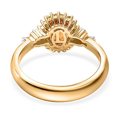 Luxoro AAA Tanzanian Mandarin Garnet, I2 Natural Yellow and White Diamond 1.90 ctw Sunburst Ring in 14K Yellow Gold (Size 7.0)