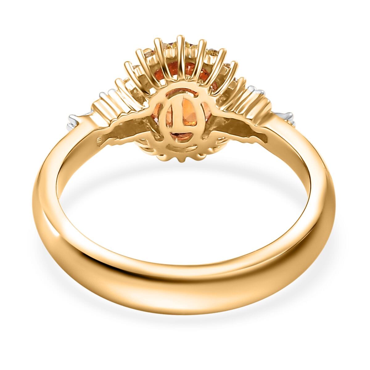 Luxoro AAA Tanzanian Mandarin Garnet, I2 Natural Yellow and White Diamond 1.90 ctw Sunburst Ring in 14K Yellow Gold (Size 9.0) image number 4