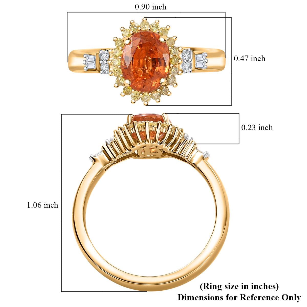 Luxoro AAA Tanzanian Mandarin Garnet, I2 Natural Yellow and White Diamond 1.90 ctw Sunburst Ring in 14K Yellow Gold (Size 9.0) image number 5