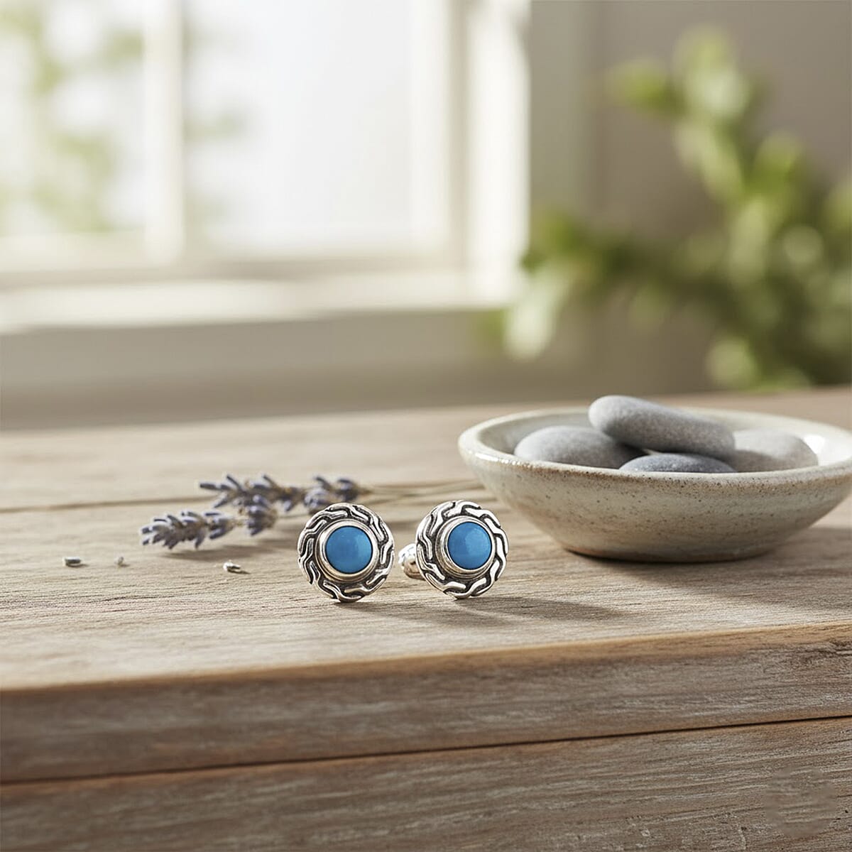 Bali Legacy Sleeping Beauty Turquoise 1.00 ctw Stud Earrings in Sterling Silver image number 1