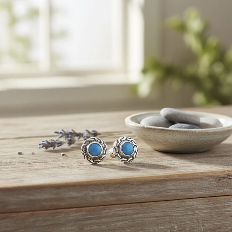 Bali Legacy Sleeping Beauty Turquoise 1.00 ctw Stud Earrings in Sterling Silver