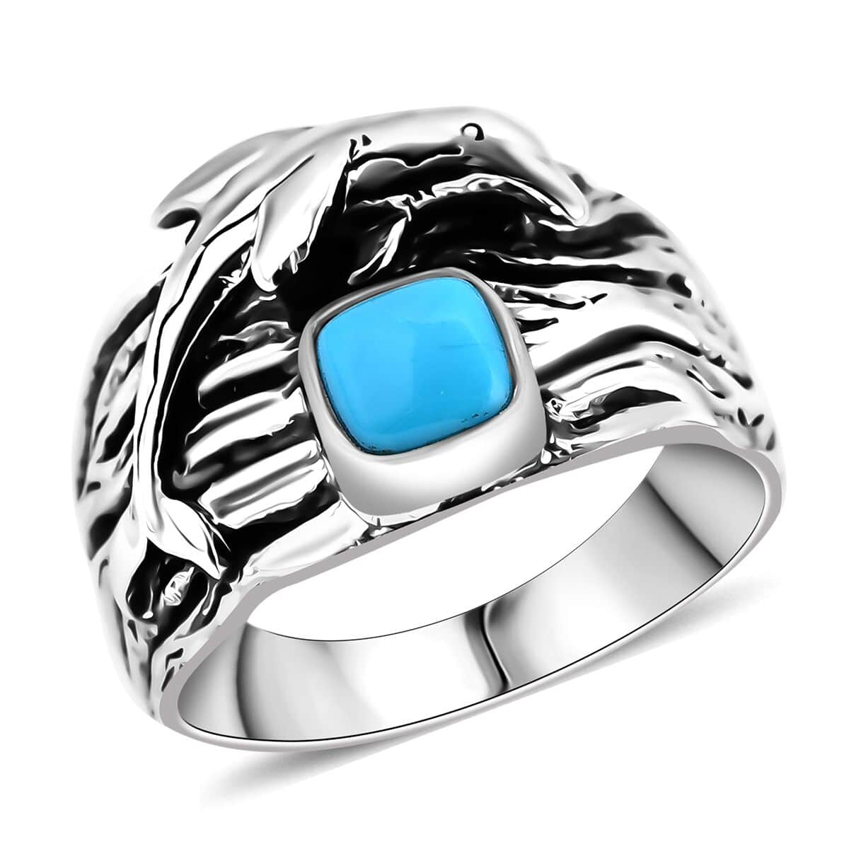 Bali Legacy Sleeping Beauty Turquoise 0.85 ctw Dolphin Ring in Sterling Silver (Size 10.0) image number 0