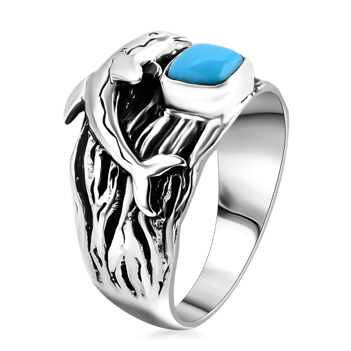 Bali Legacy Sleeping Beauty Turquoise 0.85 ctw Dolphin Ring in Sterling Silver (Size 10.0) image number 3