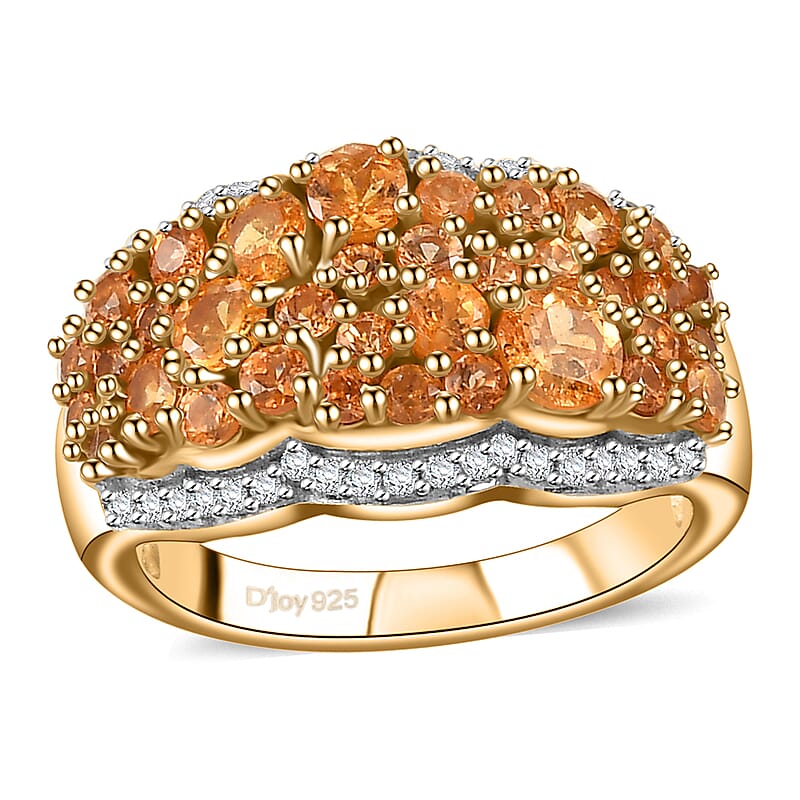 D'Joy Fanta Garnet and White Zircon 2.00 ctw Universe Ring in 18K Vermeil Yellow Gold Over Sterling Silver (Size 10.0)