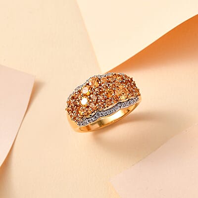 D'Joy Fanta Garnet and White Zircon 2.00 ctw Universe Ring in 18K Vermeil Yellow Gold Over Sterling Silver (Size 10.0)
