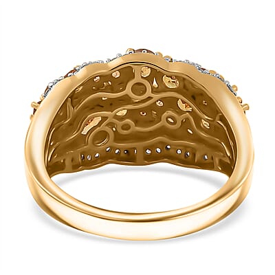 D'Joy Fanta Garnet and White Zircon 2.00 ctw Universe Ring in 18K Vermeil Yellow Gold Over Sterling Silver (Size 10.0)