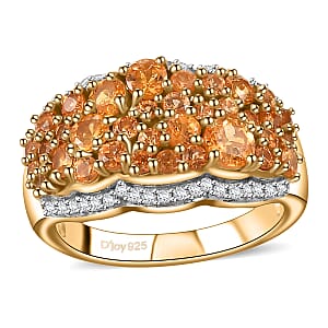 Fanta Garnet and White Zircon 2.00 ctw Universe Ring in 18K Vermeil Yellow Gold Over Sterling Silver (Size 8.0)