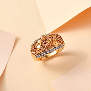 D'Joy Fanta Garnet and White Zircon 2.00 ctw Universe Ring in 18K Vermeil Yellow Gold Over Sterling Silver (Size 8.0)