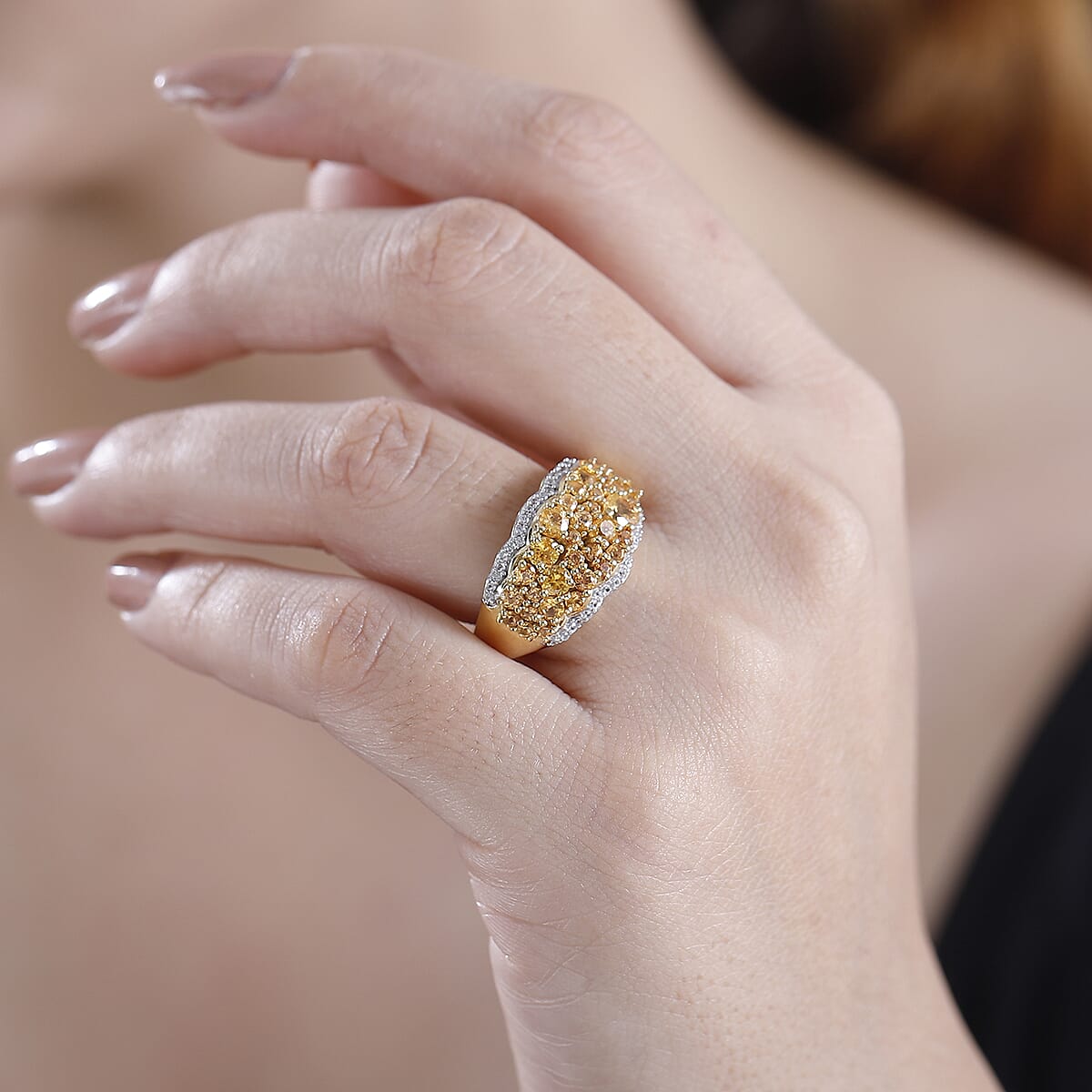 Fanta Garnet and White Zircon 2.00 ctw Universe Ring in 18K Vermeil Yellow Gold Over Sterling Silver (Size 8.0) image number 2
