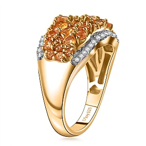 D'Joy Fanta Garnet and White Zircon 2.00 ctw Universe Ring in 18K Vermeil Yellow Gold Over Sterling Silver (Size 8.0)