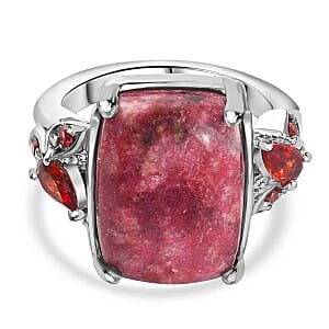 Thulite and Mozambique Garnet 13.30 ctw Ring in Goldtone (Size 10)