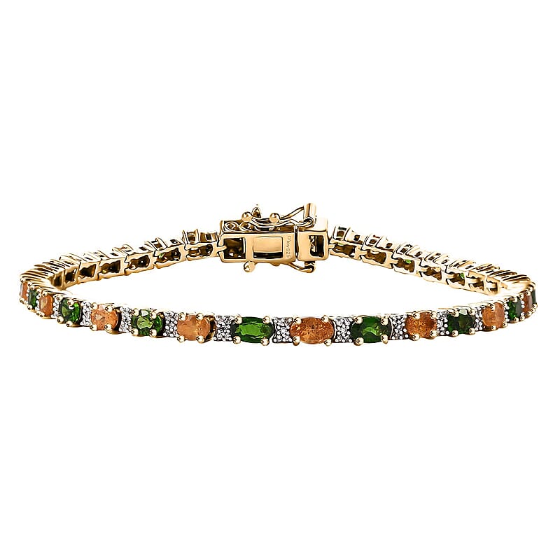 D'Joy Fanta Garnet and Multi Gemstone 6.50 ctw Honey Bee Bracelet in 18K Vermeil Yellow Gold Over Sterling Silver (7.25 In)