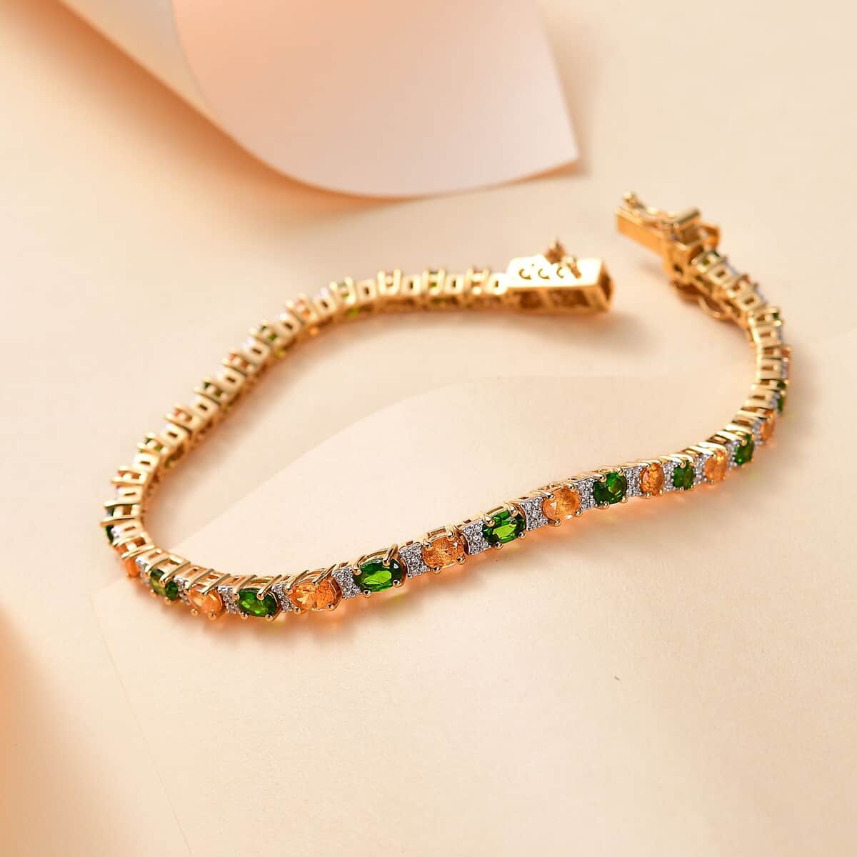 Fanta Garnet and Multi Gemstone 6.50 ctw Honey Bee Bracelet in 18K Vermeil Yellow Gold Over Sterling Silver (7.25 In) image number 1