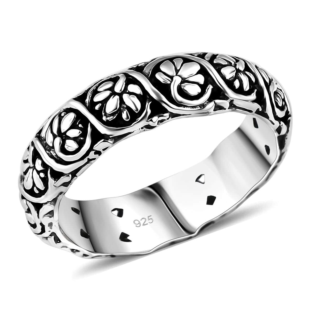 Bali Legacy Flower Band Ring in Sterling Silver (Size 10.0) 6.15 Grams image number 0