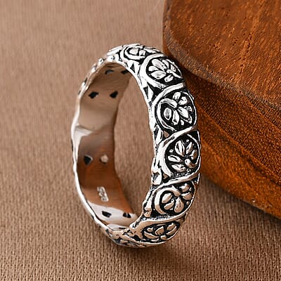 Bali Legacy Flower Band Ring in Sterling Silver (Size 10.0) 6.15 Grams