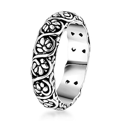 Bali Legacy Flower Band Ring in Sterling Silver (Size 10.0) 6.15 Grams